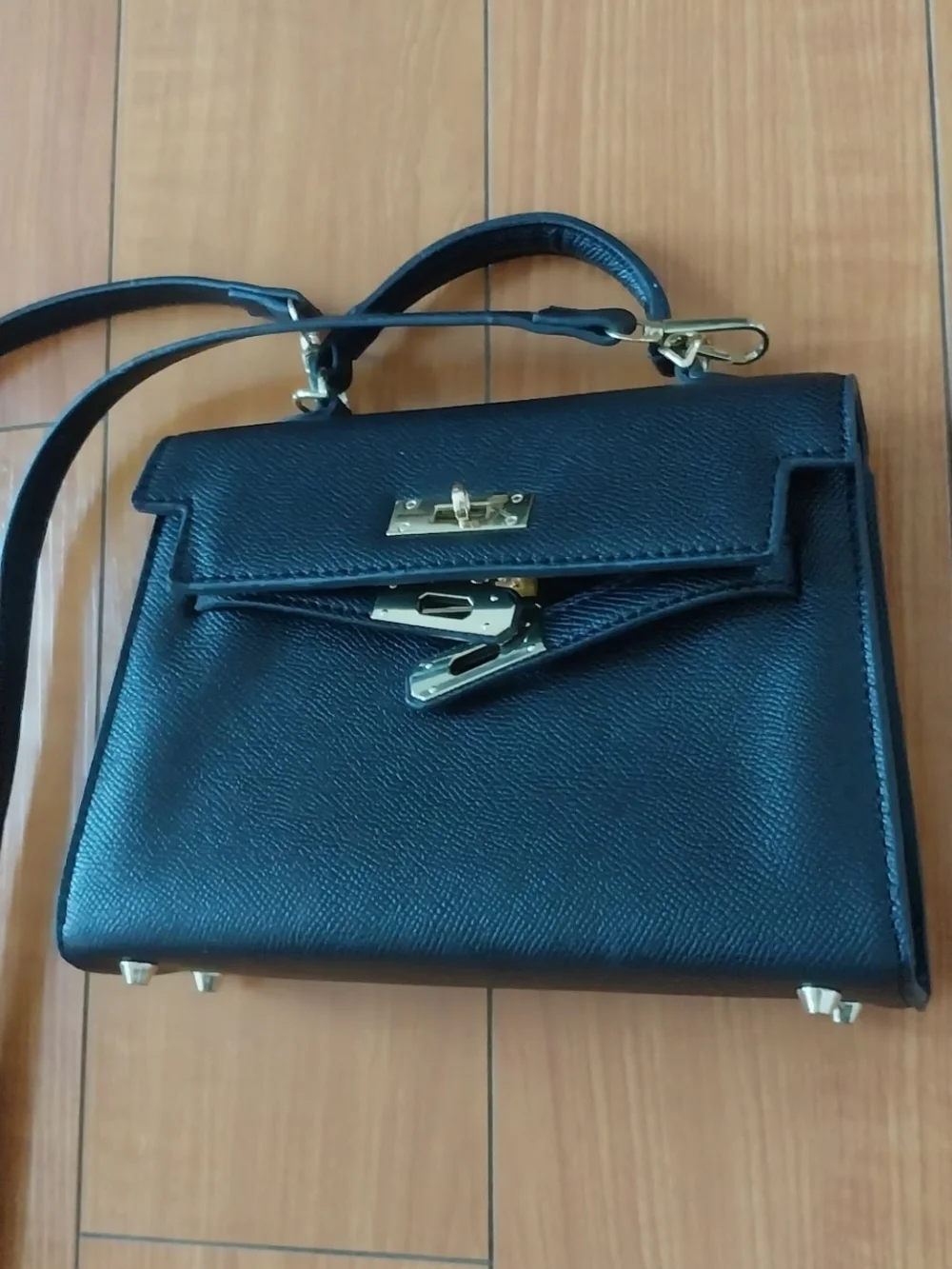 Black Structured Top-Handle Crossbody Bag w/Gold Hardware + Extra Long Strap Inc